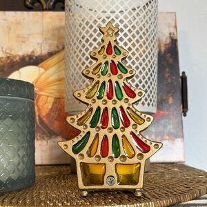 Vintage Stained Glass And Heavy Cast Iron Votive Candleholder